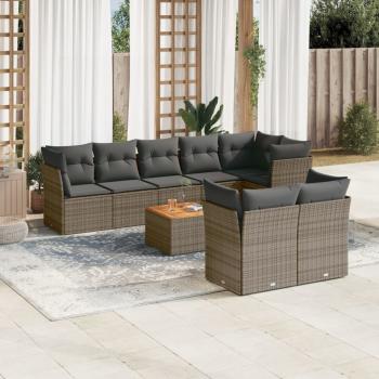 ARDEBO.de - 9-tlg. Garten-Sofagarnitur mit Kissen Grau Poly Rattan