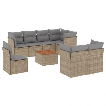 9-tlg. Garten-Sofagarnitur mit Kissen Beige Poly Rattan