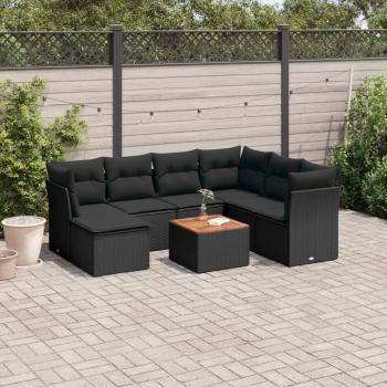 ARDEBO.de - 8-tlg. Garten-Sofagarnitur mit Kissen Schwarz Poly Rattan