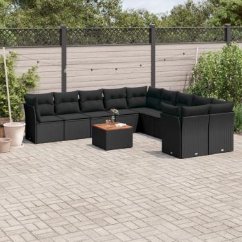 ARDEBO.de - 11-tlg. Garten-Sofagarnitur mit Kissen Schwarz Poly Rattan