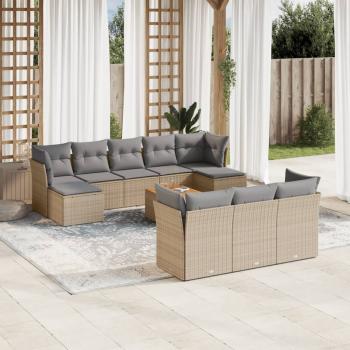 ARDEBO.de - 11-tlg. Garten-Sofagarnitur mit Kissen Beige Poly Rattan