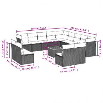 14-tlg. Garten-Sofagarnitur mit Kissen Grau Poly Rattan