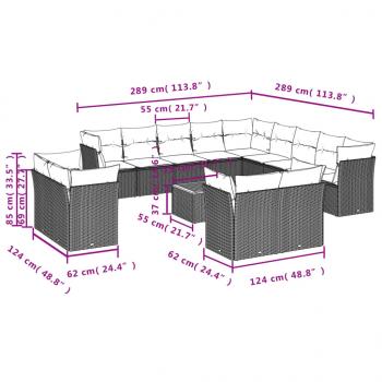 14-tlg. Garten-Sofagarnitur mit Kissen Grau Poly Rattan