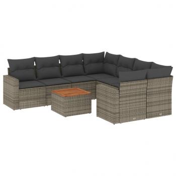 ARDEBO.de - 9-tlg. Garten-Sofagarnitur mit Kissen Grau Poly Rattan