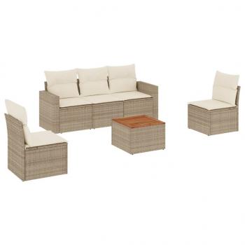 6-tlg. Garten-Sofagarnitur mit Kissen Beige Poly Rattan