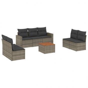 8-tlg. Garten-Sofagarnitur mit Kissen Grau Poly Rattan