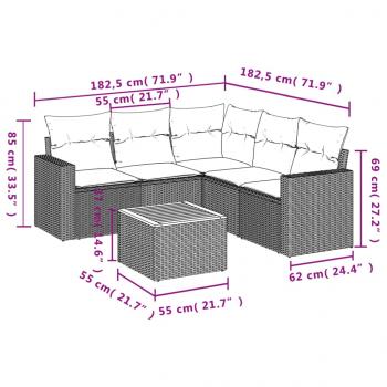 6-tlg. Garten-Sofagarnitur mit Kissen Grau Poly Rattan