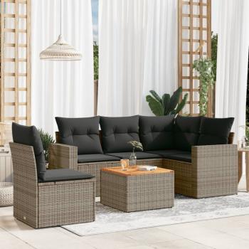 ARDEBO.de - 6-tlg. Garten-Sofagarnitur mit Kissen Grau Poly Rattan