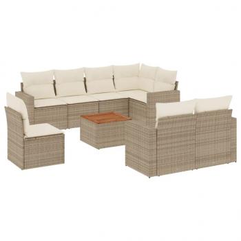 9-tlg. Garten-Sofagarnitur mit Kissen Beige Poly Rattan