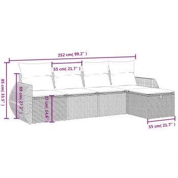 5-tlg. Garten-Sofagarnitur mit Kissen Schwarz Poly Rattan