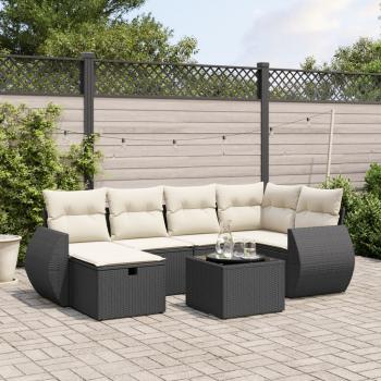 ARDEBO.de - 7-tlg. Garten-Sofagarnitur mit Kissen Schwarz Poly Rattan