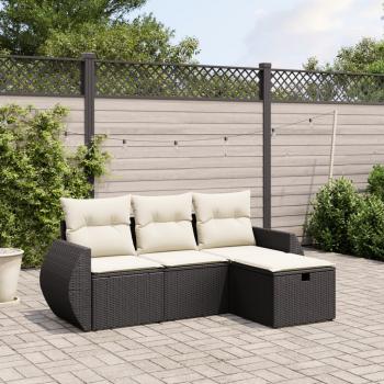 ARDEBO.de - 4-tlg. Garten-Sofagarnitur mit Kissen Schwarz Poly Rattan