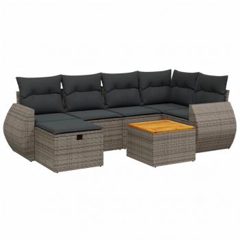 7-tlg. Garten-Sofagarnitur mit Kissen Grau Poly Rattan