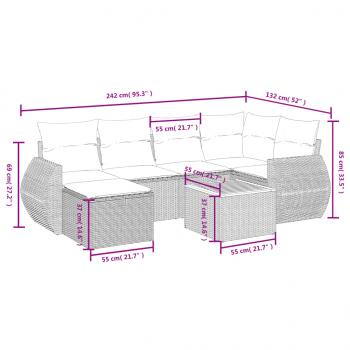 7-tlg. Garten-Sofagarnitur mit Kissen Grau Poly Rattan