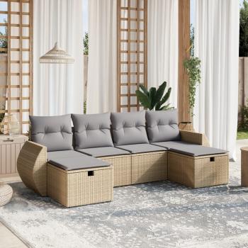 ARDEBO.de - 6-tlg. Garten-Sofagarnitur mit Kissen Beige Poly Rattan