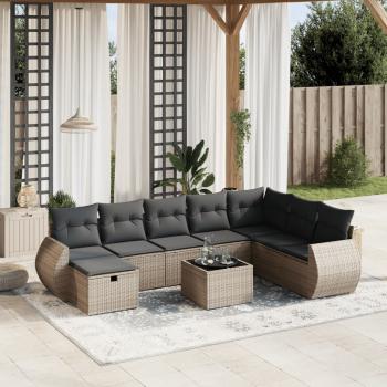 ARDEBO.de - 9-tlg. Garten-Sofagarnitur mit Kissen Grau Poly Rattan