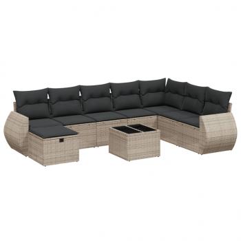 9-tlg. Garten-Sofagarnitur mit Kissen Grau Poly Rattan