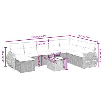 9-tlg. Garten-Sofagarnitur mit Kissen Grau Poly Rattan