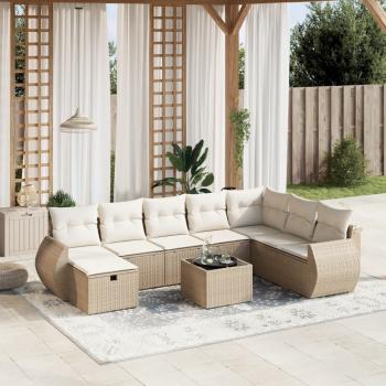 ARDEBO.de - 9-tlg. Garten-Sofagarnitur mit Kissen Beige Poly Rattan