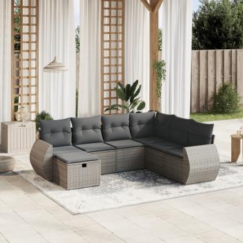 ARDEBO.de - 7-tlg. Garten-Sofagarnitur mit Kissen Grau Poly Rattan