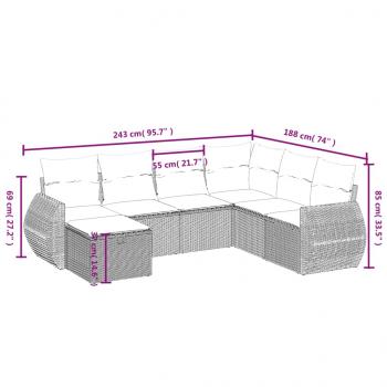 7-tlg. Garten-Sofagarnitur mit Kissen Grau Poly Rattan