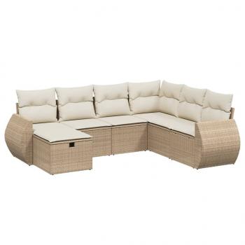 7-tlg. Garten-Sofagarnitur mit Kissen Beige Poly Rattan