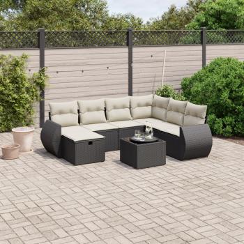 ARDEBO.de - 8-tlg. Garten-Sofagarnitur mit Kissen Schwarz Poly Rattan