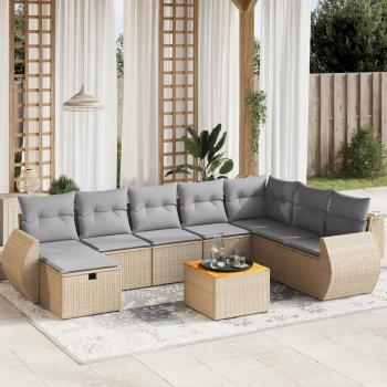 ARDEBO.de - 9-tlg. Garten-Sofagarnitur mit Kissen Beige Poly Rattan