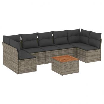 ARDEBO.de - 8-tlg. Garten-Sofagarnitur mit Kissen Grau Poly Rattan