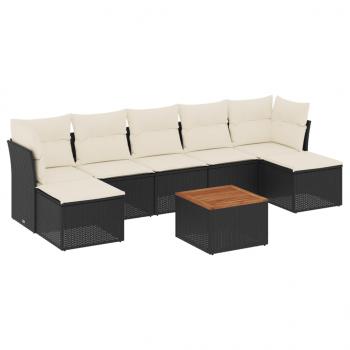 8-tlg. Garten-Sofagarnitur mit Kissen Schwarz Poly Rattan