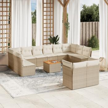 ARDEBO.de - 13-tlg. Garten-Sofagarnitur mit Kissen Beige Poly Rattan