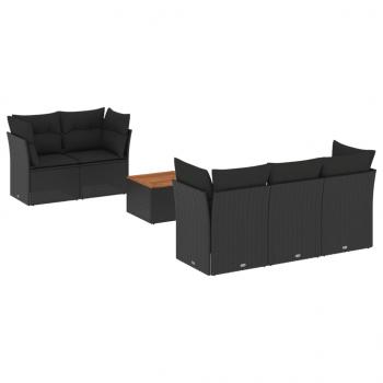 6-tlg. Garten-Sofagarnitur mit Kissen Schwarz Poly Rattan