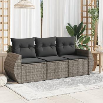 ARDEBO.de - 3-tlg. Garten-Sofagarnitur mit Kissen Grau Poly Rattan