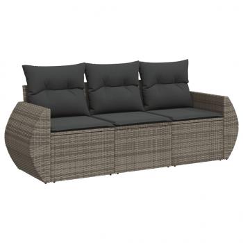 3-tlg. Garten-Sofagarnitur mit Kissen Grau Poly Rattan