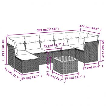 8-tlg. Garten-Sofagarnitur mit Kissen Schwarz Poly Rattan