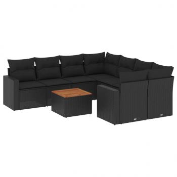 ARDEBO.de - 9-tlg. Garten-Sofagarnitur mit Kissen Schwarz Poly Rattan