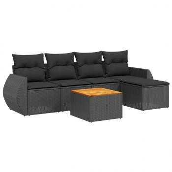 ARDEBO.de - 6-tlg. Garten-Sofagarnitur mit Kissen Schwarz Poly Rattan