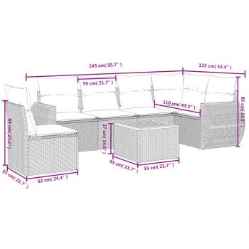 7-tlg. Garten-Sofagarnitur mit Kissen Beige Poly Rattan