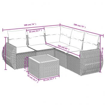 6-tlg. Garten-Sofagarnitur mit Kissen Grau Poly Rattan