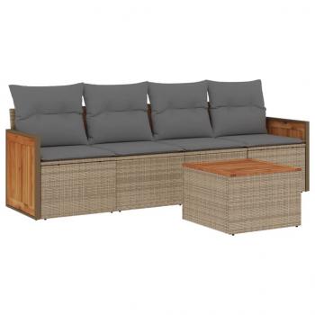 ARDEBO.de - 5-tlg. Garten-Sofagarnitur mit Kissen Beige Poly Rattan