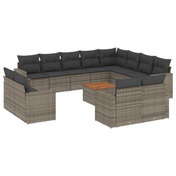 ARDEBO.de - 13-tlg. Garten-Sofagarnitur mit Kissen Grau Poly Rattan