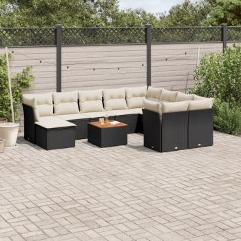 ARDEBO.de - 11-tlg. Garten-Sofagarnitur mit Kissen Schwarz Poly Rattan