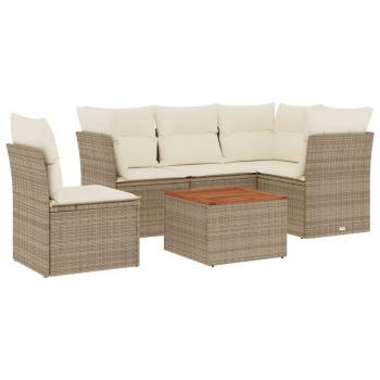 ARDEBO.de - 6-tlg. Garten-Sofagarnitur mit Kissen Beige Poly Rattan