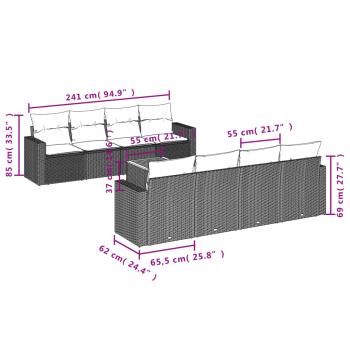 9-tlg. Garten-Sofagarnitur mit Kissen Grau Poly Rattan