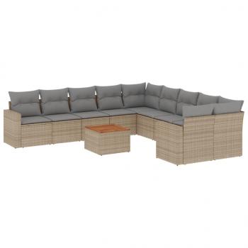 ARDEBO.de - 11-tlg. Garten-Sofagarnitur mit Kissen Beige Poly Rattan