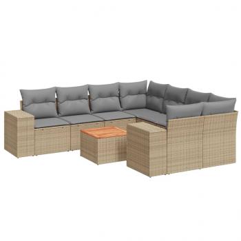 9-tlg. Garten-Sofagarnitur mit Kissen Beige Poly Rattan