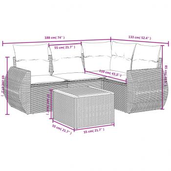 5-tlg. Garten-Sofagarnitur mit Kissen Grau Poly Rattan