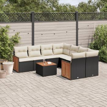 ARDEBO.de - 9-tlg. Garten-Sofagarnitur mit Kissen Schwarz Poly Rattan