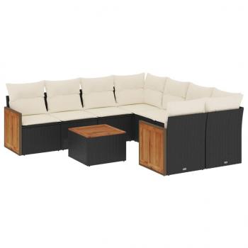 9-tlg. Garten-Sofagarnitur mit Kissen Schwarz Poly Rattan