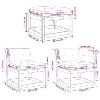 4tlg. Garten-Lounge-Set mit Kissen Wachsbraun Massivholz Kiefer